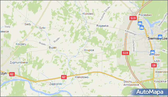 mapa Krupice gmina Siemiatycze, Krupice gmina Siemiatycze na mapie Targeo