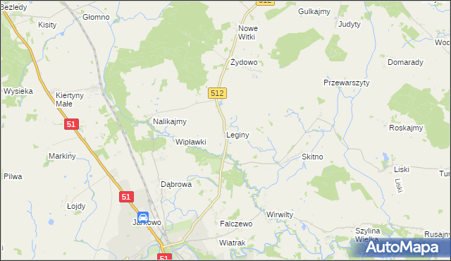 mapa Leginy gmina Bartoszyce, Leginy gmina Bartoszyce na mapie Targeo