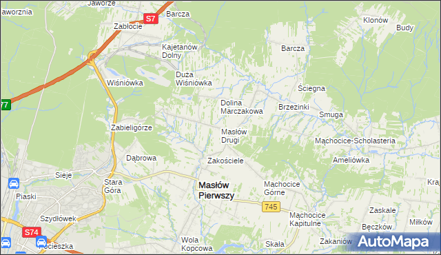 mapa Masłów Drugi, Masłów Drugi na mapie Targeo