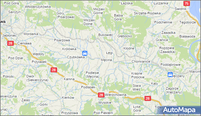 mapa Męcina, Męcina na mapie Targeo