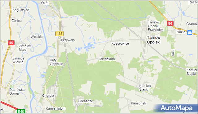 mapa Miedziana gmina Tarnów Opolski, Miedziana gmina Tarnów Opolski na mapie Targeo