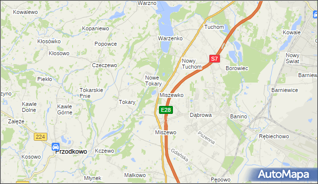 mapa Miszewko gmina Żukowo, Miszewko gmina Żukowo na mapie Targeo
