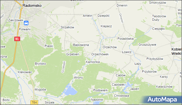 mapa Orzechówek gmina Kobiele Wielkie, Orzechówek gmina Kobiele Wielkie na mapie Targeo