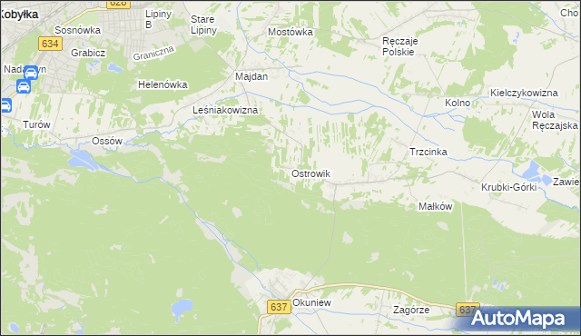 mapa Ostrowik gmina Poświętne, Ostrowik gmina Poświętne na mapie Targeo