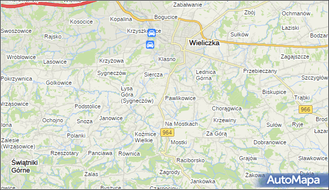 mapa Pawlikowice gmina Wieliczka, Pawlikowice gmina Wieliczka na mapie Targeo