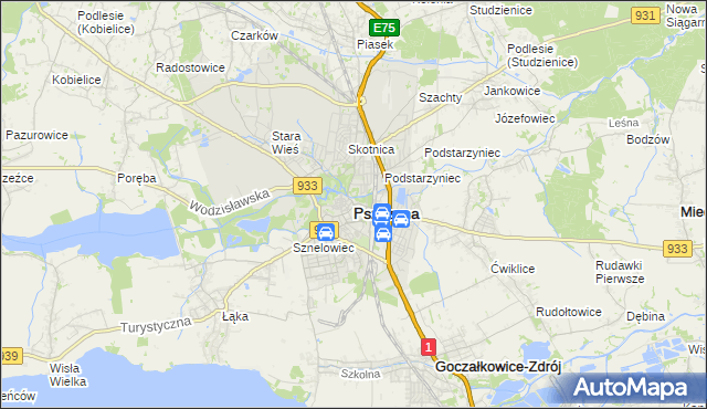 mapa Pszczyny, Pszczyna na mapie Targeo