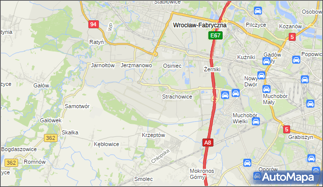 mapa Strachowice gmina Wrocław, Strachowice gmina Wrocław na mapie Targeo