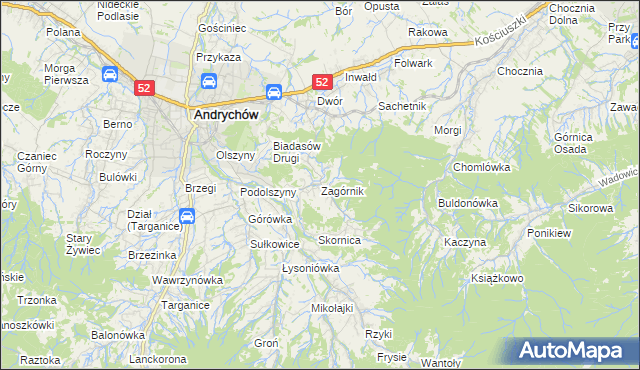 mapa Zagórnik gmina Andrychów, Zagórnik gmina Andrychów na mapie Targeo