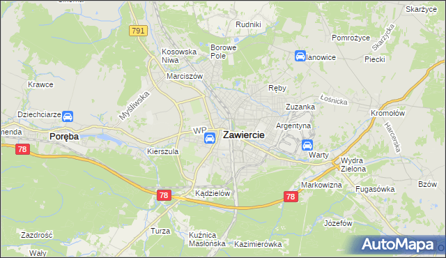 mapa Zawiercie, Zawiercie na mapie Targeo