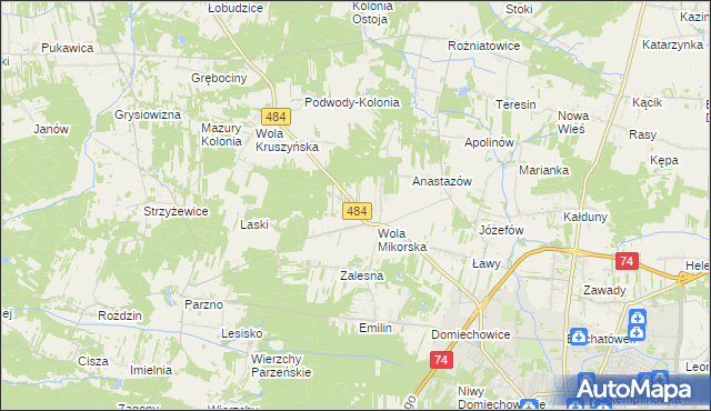 mapa Adamów gmina Bełchatów, Adamów gmina Bełchatów na mapie Targeo