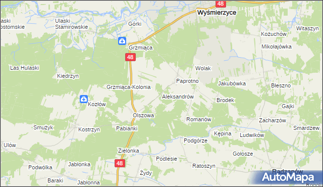 mapa Aleksandrów gmina Wyśmierzyce, Aleksandrów gmina Wyśmierzyce na mapie Targeo