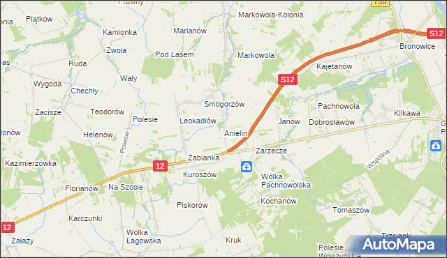 mapa Anielin gmina Puławy, Anielin gmina Puławy na mapie Targeo