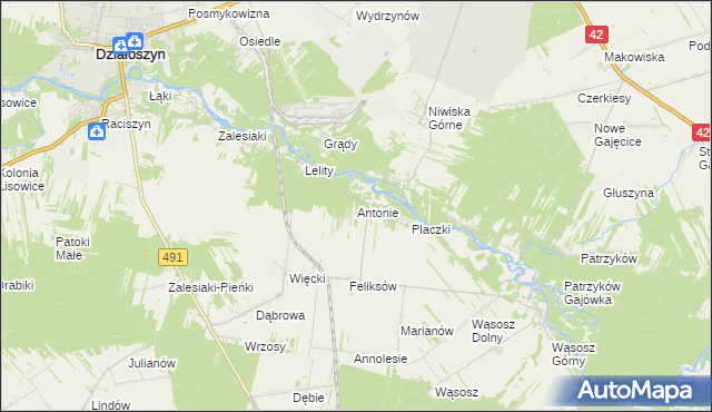 mapa Antonie gmina Popów, Antonie gmina Popów na mapie Targeo