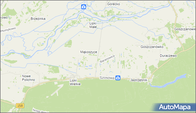 mapa Baranowice gmina Santok, Baranowice gmina Santok na mapie Targeo