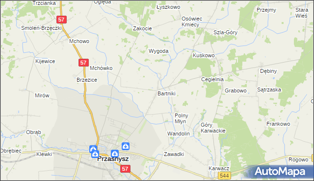 mapa Bartniki gmina Przasnysz, Bartniki gmina Przasnysz na mapie Targeo