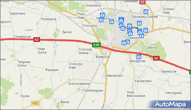 mapa Białężyce, Białężyce na mapie Targeo