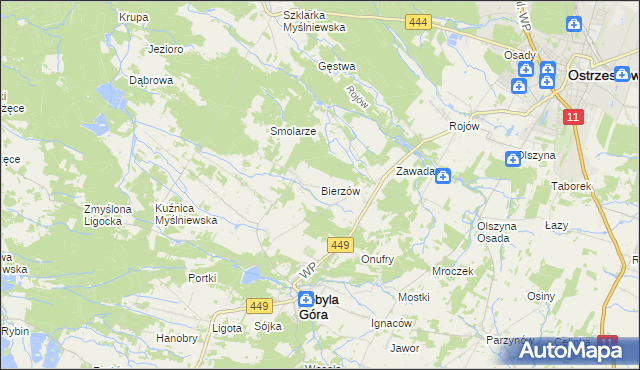 mapa Bierzów gmina Kobyla Góra, Bierzów gmina Kobyla Góra na mapie Targeo