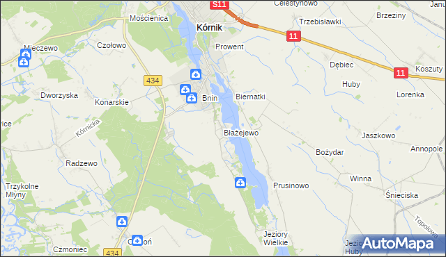 mapa Błażejewo gmina Kórnik, Błażejewo gmina Kórnik na mapie Targeo