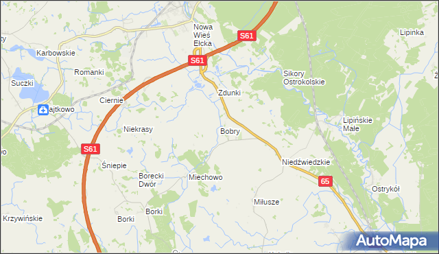 mapa Bobry gmina Ełk, Bobry gmina Ełk na mapie Targeo