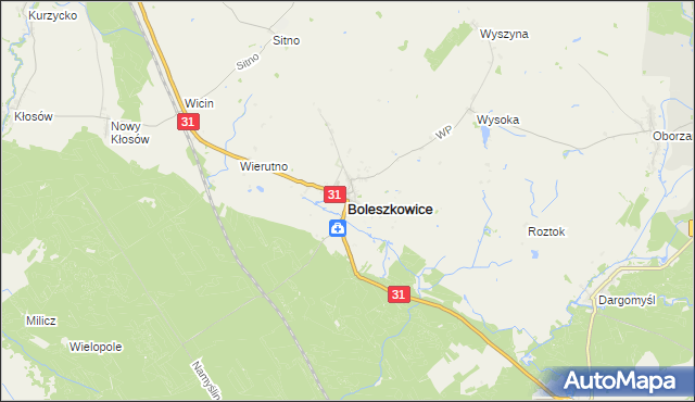 mapa Boleszkowice powiat myśliborski, Boleszkowice powiat myśliborski na mapie Targeo