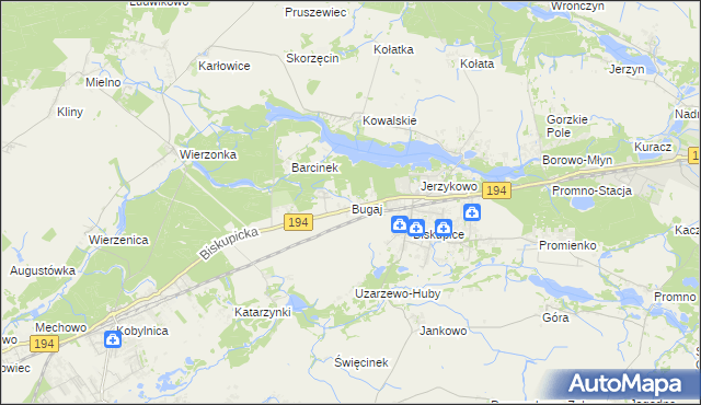 mapa Bugaj gmina Pobiedziska, Bugaj gmina Pobiedziska na mapie Targeo