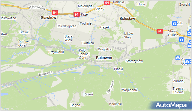 mapa Bukowno powiat olkuski, Bukowno powiat olkuski na mapie Targeo