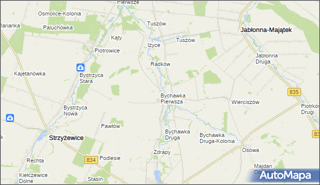 mapa Bychawka Pierwsza, Bychawka Pierwsza na mapie Targeo