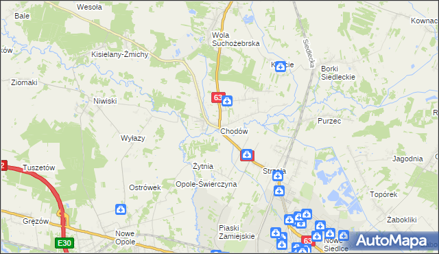 mapa Chodów gmina Siedlce, Chodów gmina Siedlce na mapie Targeo
