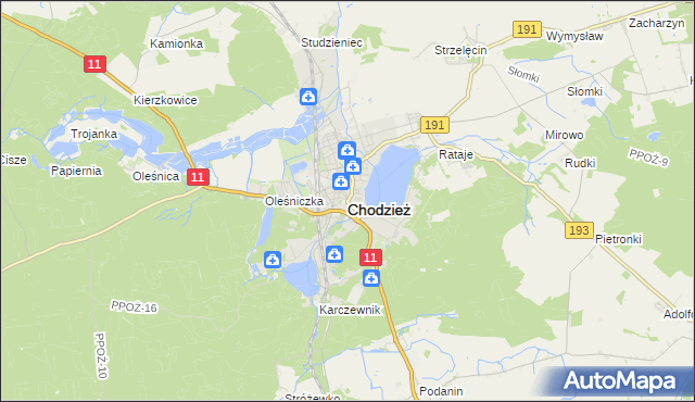 mapa Chodzież, Chodzież na mapie Targeo