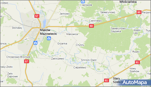 mapa Chyliny gmina Szelków, Chyliny gmina Szelków na mapie Targeo