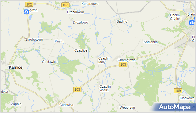 mapa Czaplin Mały, Czaplin Mały na mapie Targeo