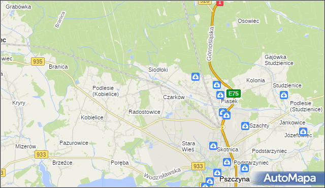 mapa Czarków gmina Pszczyna, Czarków gmina Pszczyna na mapie Targeo