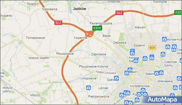 mapa Dąbrowica gmina Jastków, Dąbrowica gmina Jastków na mapie Targeo