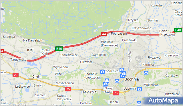 mapa Damienice, Damienice na mapie Targeo