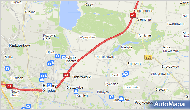 mapa Dobieszowice gmina Bobrowniki, Dobieszowice gmina Bobrowniki na mapie Targeo