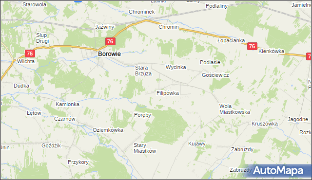 mapa Filipówka gmina Borowie, Filipówka gmina Borowie na mapie Targeo