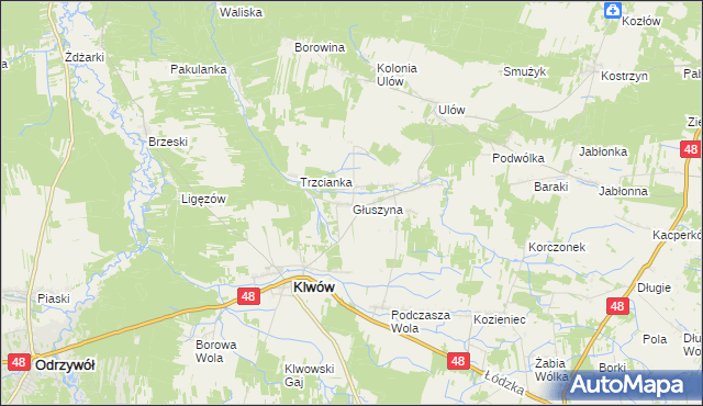 mapa Głuszyna gmina Klwów, Głuszyna gmina Klwów na mapie Targeo