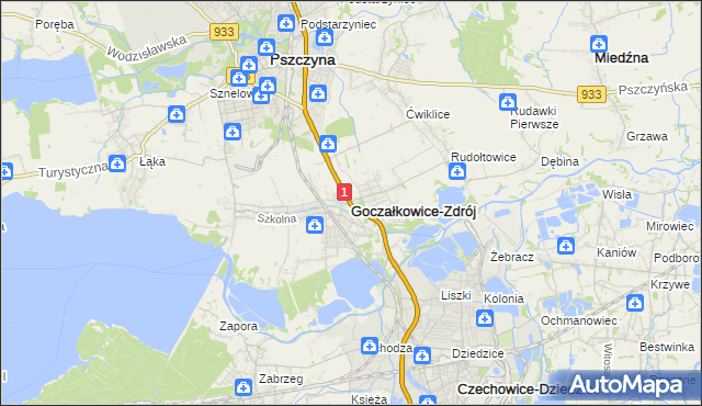 mapa Goczałkowice-Zdrój, Goczałkowice-Zdrój na mapie Targeo