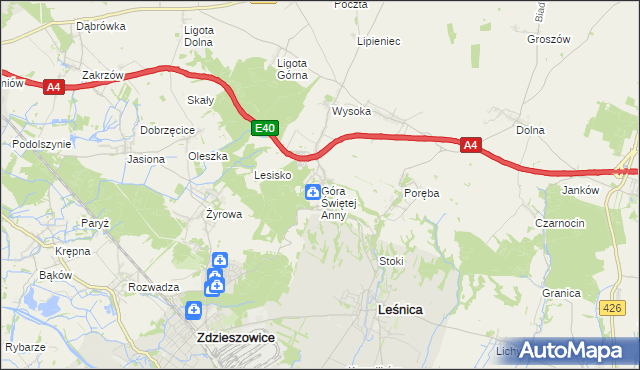mapa Góra Świętej Anny gmina Leśnica, Góra Świętej Anny gmina Leśnica na mapie Targeo