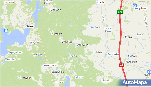 mapa Grabowiec gmina Osiek, Grabowiec gmina Osiek na mapie Targeo