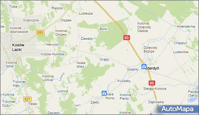 mapa Grądy gmina Sterdyń, Grądy gmina Sterdyń na mapie Targeo