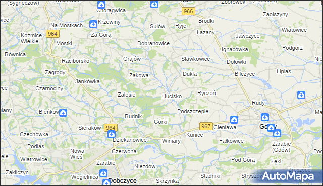 mapa Hucisko gmina Gdów, Hucisko gmina Gdów na mapie Targeo