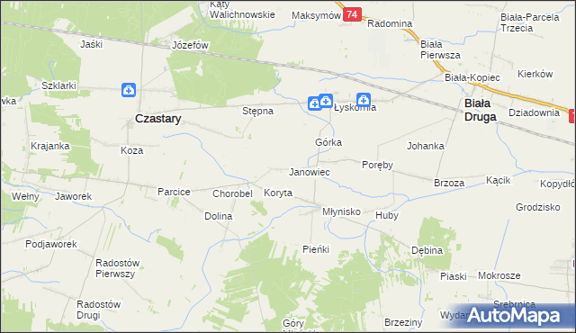 mapa Janowiec gmina Biała, Janowiec gmina Biała na mapie Targeo