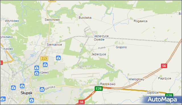 mapa Jezierzyce gmina Słupsk, Jezierzyce gmina Słupsk na mapie Targeo