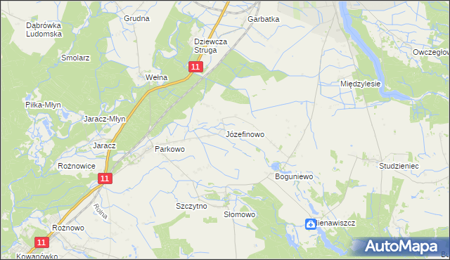 mapa Józefinowo gmina Rogoźno, Józefinowo gmina Rogoźno na mapie Targeo