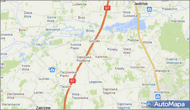 mapa Kamińsk gmina Jedlińsk, Kamińsk gmina Jedlińsk na mapie Targeo