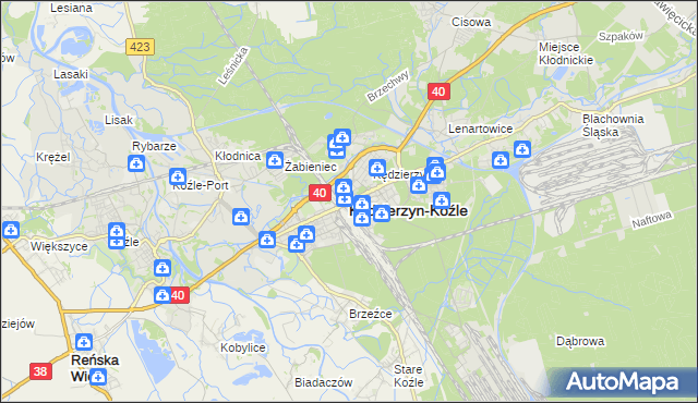 mapa Kędzierzyna-Koźle, Kędzierzyn-Koźle na mapie Targeo