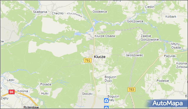 mapa Klucze powiat olkuski, Klucze powiat olkuski na mapie Targeo