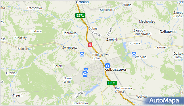 mapa Kolbuszowa Dolna, Kolbuszowa Dolna na mapie Targeo