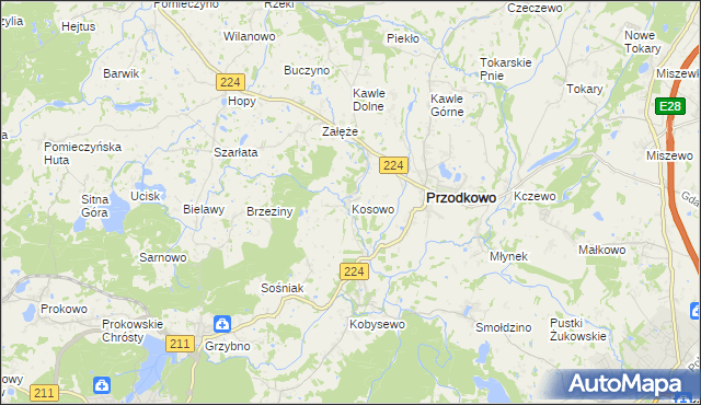 mapa Kosowo gmina Przodkowo, Kosowo gmina Przodkowo na mapie Targeo